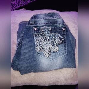 Miss Me Blue Boot Cut Size 27 Jeans with Silver Embellishments